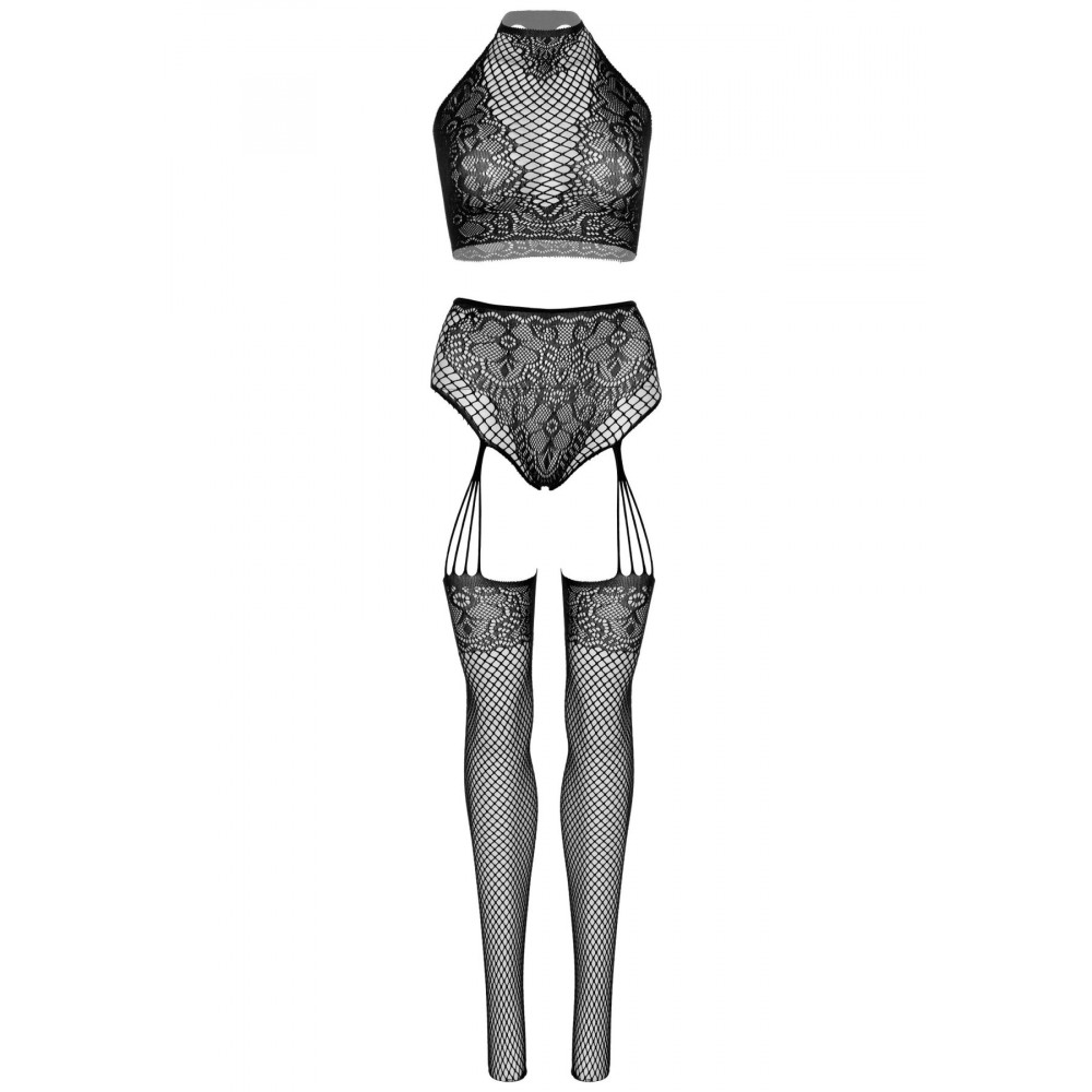 Эротические комплекты - Комплект Leg Avenue Crop top and garter panty Black 4