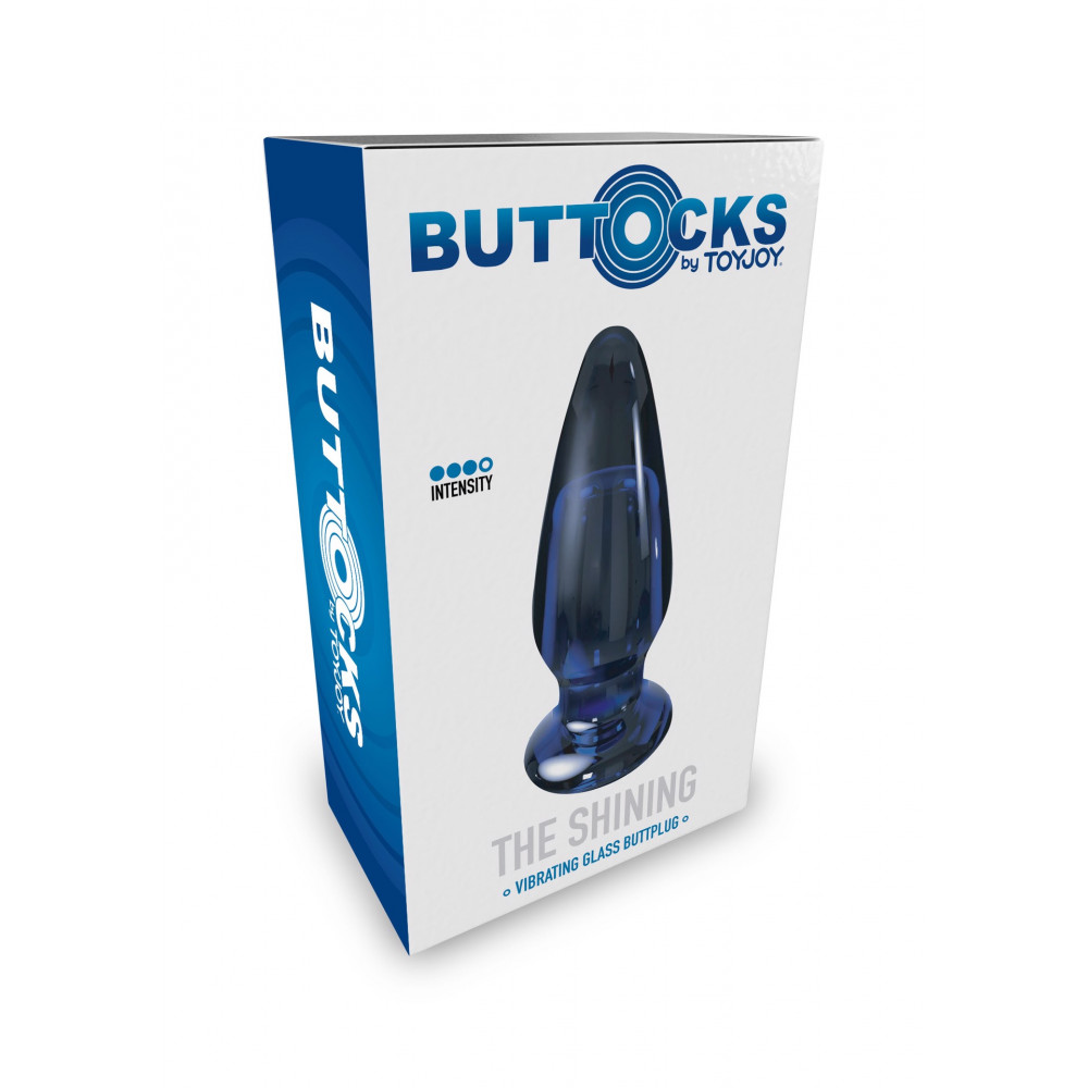 Секс игрушки - Стеклянная анальная пробка с вибрацией ToyJoy Buttocks конической формы, синяя 8