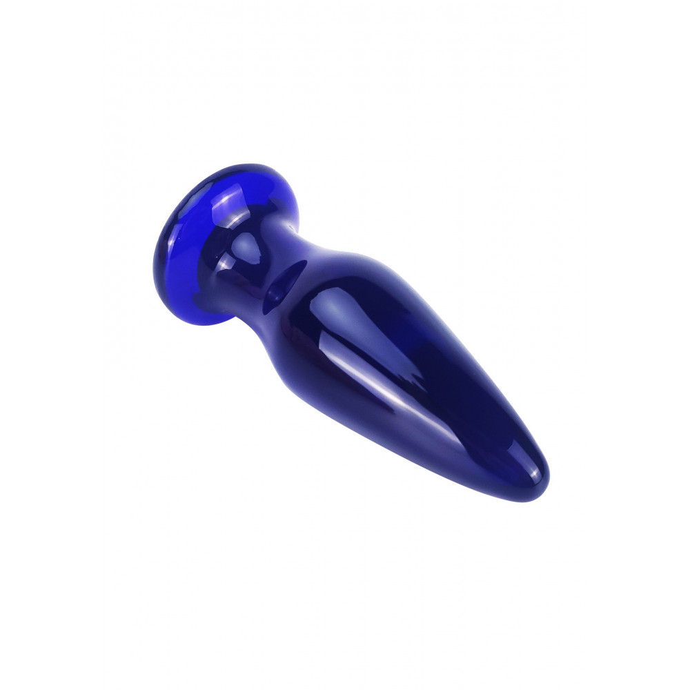 Секс игрушки - Стеклянная анальная пробка с вибрацией ToyJoy Buttocks конической формы, синяя 2