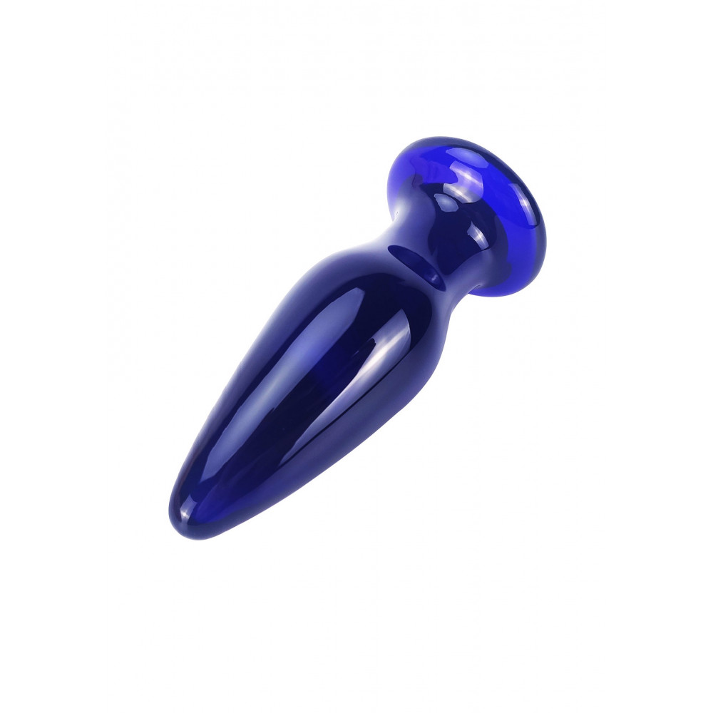 Секс игрушки - Стеклянная анальная пробка с вибрацией ToyJoy Buttocks конической формы, синяя 1
