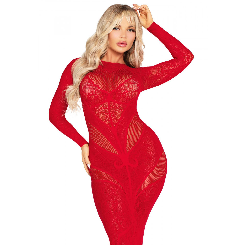 Сексуальные платья - Платье Leg Avenue Lace and Net Bodycon Gown One Size, Red 4