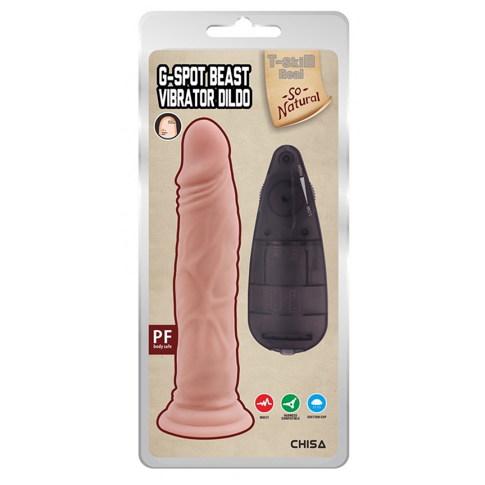 Вибратор - Вибратор реалистичный с присоской Chisa T-skin ReaL, на пульте, бежевый, 21.4 х 4 см 1