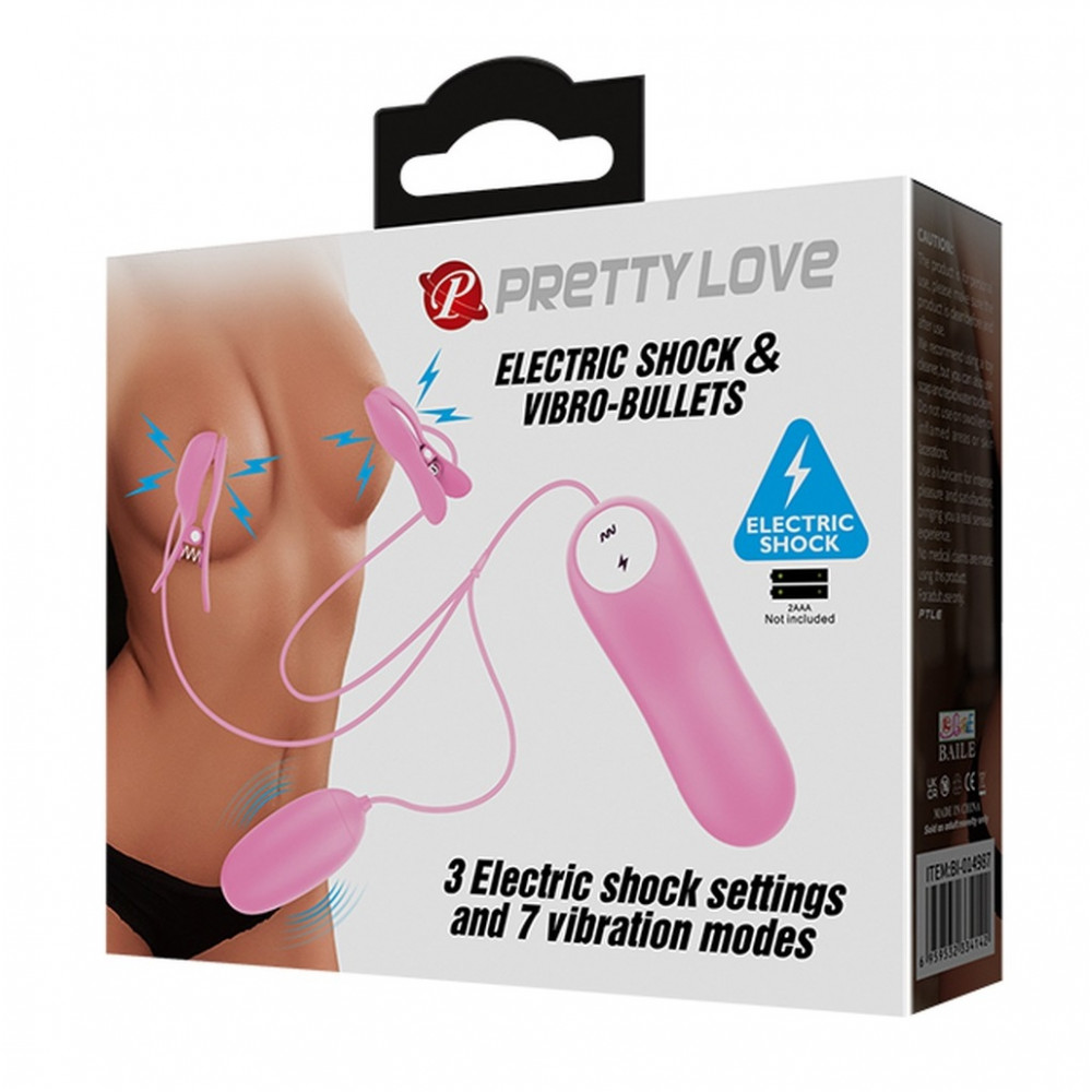 Вибратор - Виброяйцо и зажимы для сосков, с электростимуляцией Pretty Love - Electric Shock & Vibro-bullets, BI-014987 1