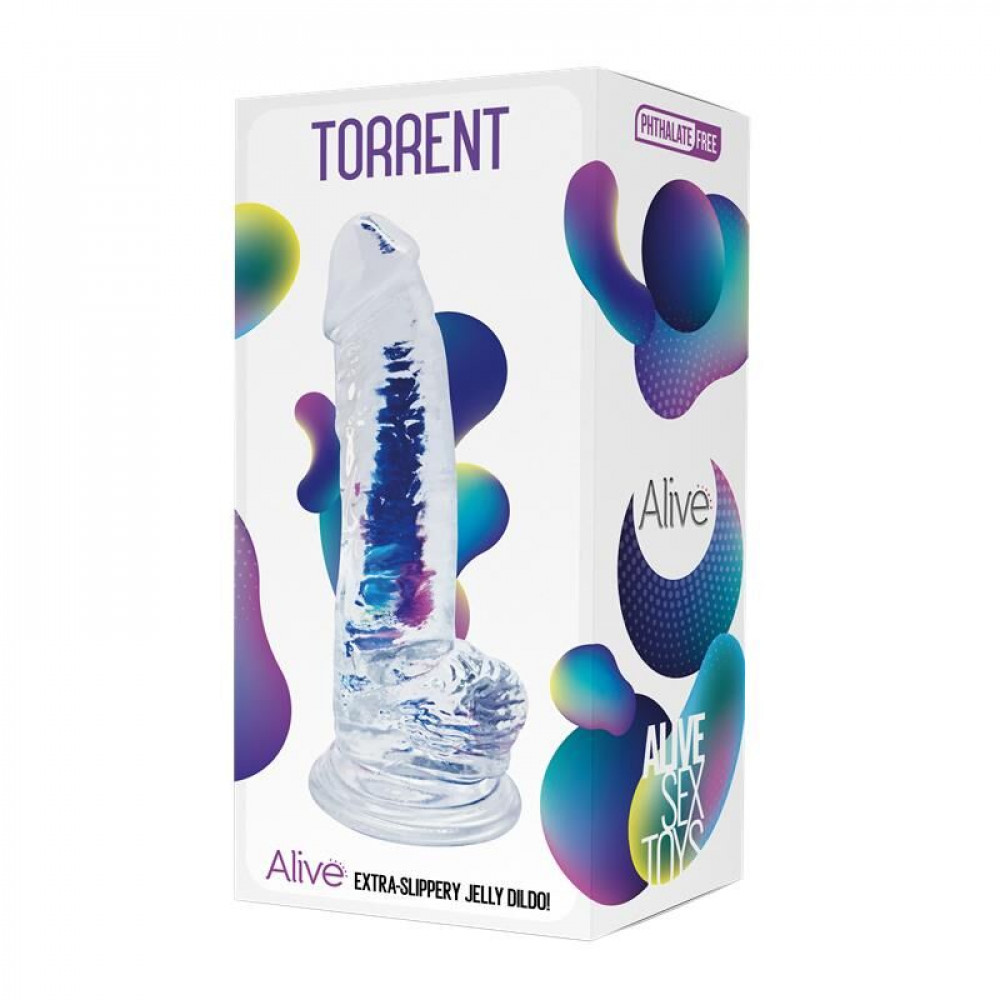 Фаллоимитаторы на присоске, двойные - Прозрачный фаллоимитатор Alive Jelly Dildo Torrent, ТПЕ, присоска, диаметр 4.5см, длина 20,6см 1
