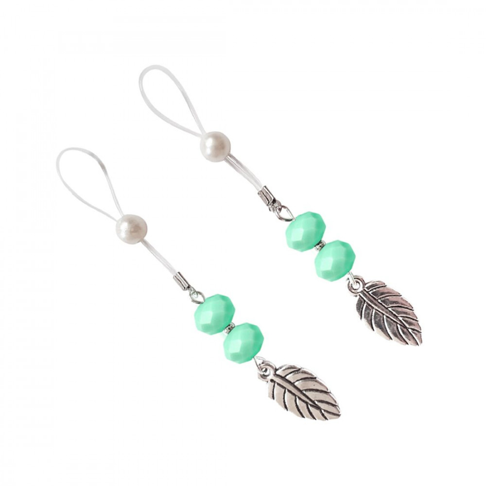 Интимные украшения - Сексуальные украшения для сосков с листиком Nipple Jewelry Leaf, цвет мятный 2