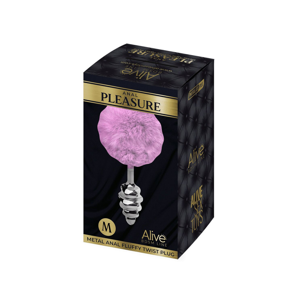 Анальный хвост - Металлическая анальная пробка Кроличий хвостик Alive Fluffy Twist Plug M Purple, диаметр 3,4 см 1