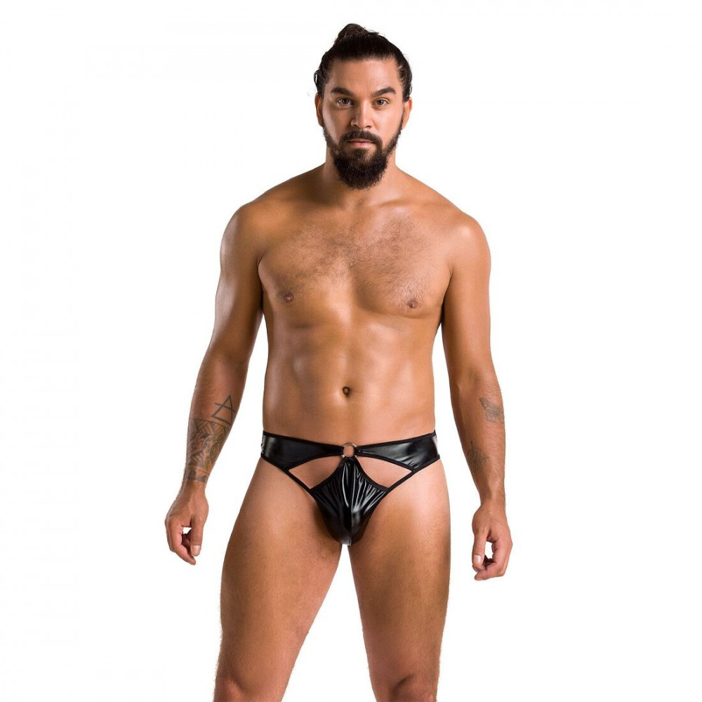 Стринги, трусы и шорты - Мужские стринги Passion 033 Thong Paul S/M Black, под латекс 4