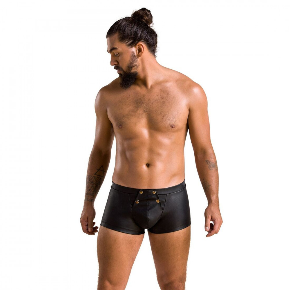 Стринги, трусы и шорты - Мужские кожаные боксеры с клапаном Passion 050 Short Patrick L/XL Black 4