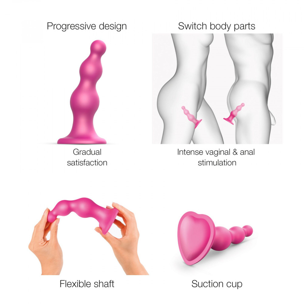 Страпон - Насадка для страпона Strap-On-Me Dildo Plug Beads Framboise Metallic M 4