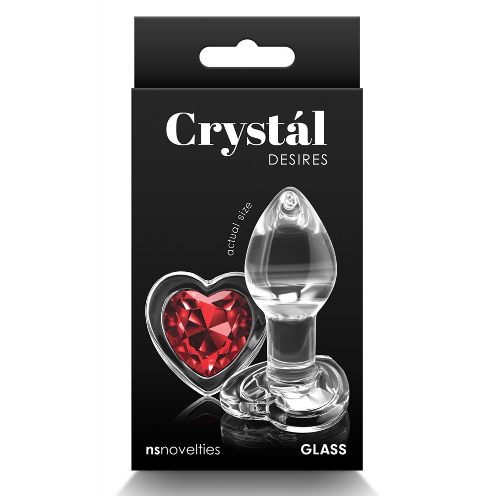 Секс игрушки - Анальная прозрачная пробка с сердцем NS Novelties Crystal Desires Red Heart стеклянная, Mini 2
