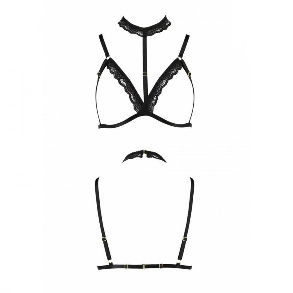 Женское эротическое белье - Бюстгальтер-стрепы с чокером SHELLY BRA black S/M - Passion Exclusive 1