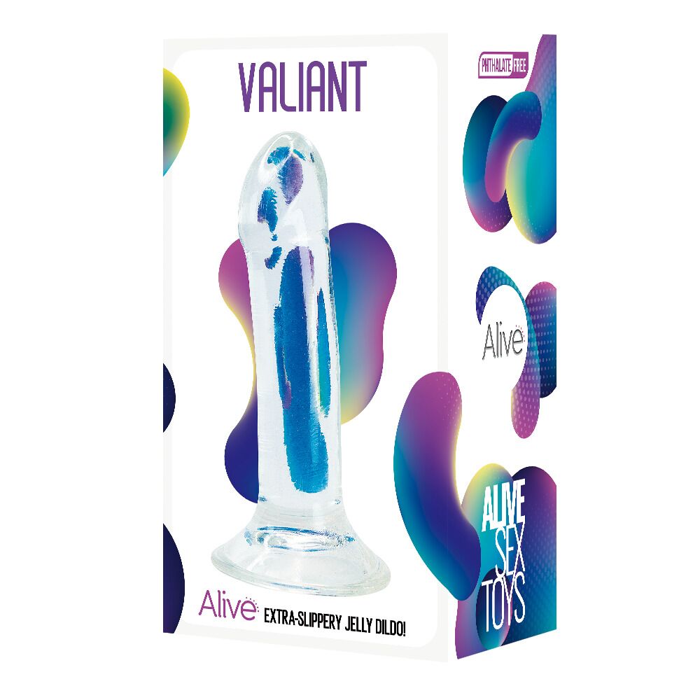 Фаллоимитаторы на присоске, двойные - Прозрачный фаллоимитатор Alive Valiant Jelly Dildo 1
