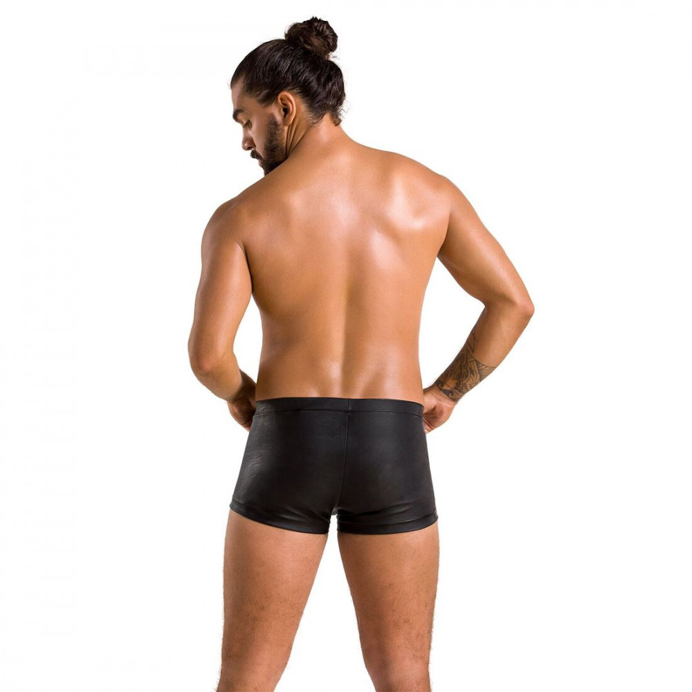 Стринги, трусы и шорты - Мужские кожаные боксеры с клапаном Passion 050 Short Patrick S/M Black 3