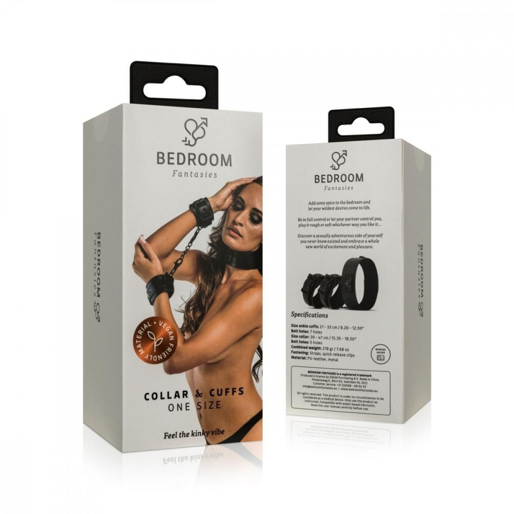 Наручники, веревки, бондажы, поножи - Наручники с ошейником Bedroom Fantasies Collar & Cuffs - Black 1
