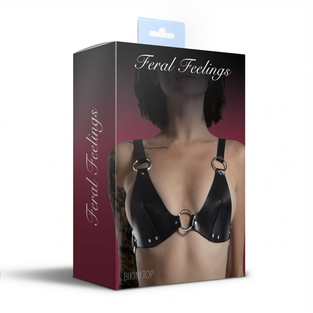 Чокеры, портупеи - Лиф из натуральной кожи Feral Feelings - Bikini Top Black 1