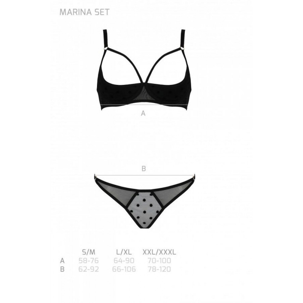 Эротические комплекты - Комплект MARINA SET WITH OPEN BRA black S/M - Passion 4