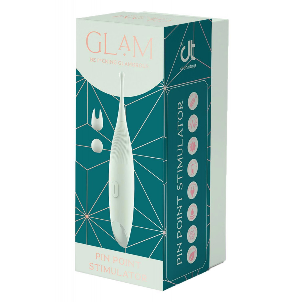 Вибратор - Вибратор для клиторальной стимуляции Dream Toys Glam Pin Point Stimulator, с двумя насадками, мятный 4