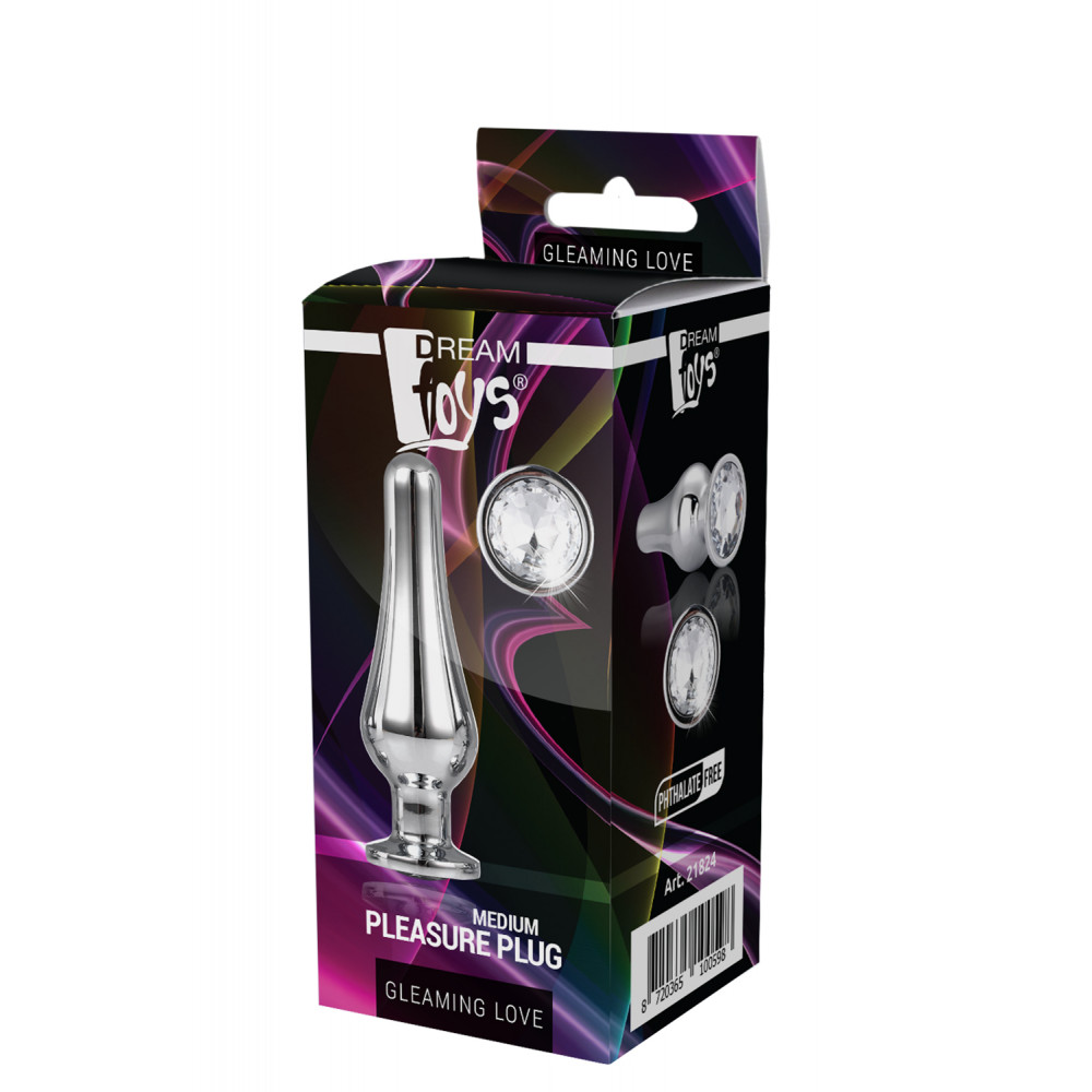 Анальная пробка со стразом - DT21824 Анальная пробка конической формы Dream Toys GLEAMING LOVE SILVER PLEASURE PLUG M 1