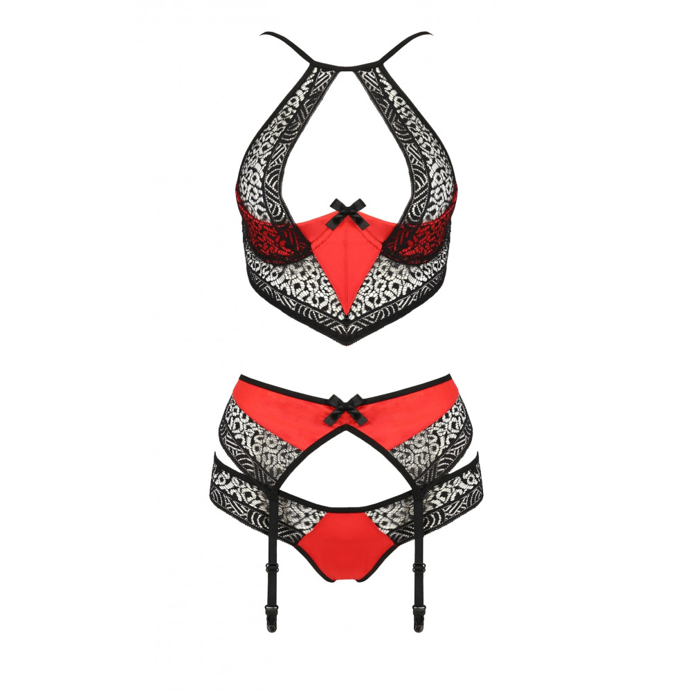Эротическое белье - Комплект белья с поясом для чулков SCARLET SET red S/M - Passion 2