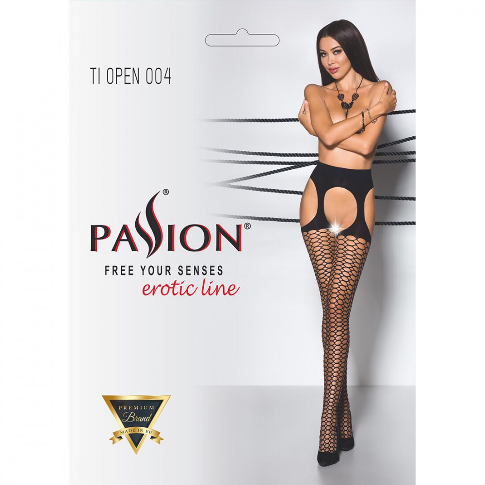 Чулки - Эротические колготки TIOPEN 004 nero 1/2 (fishnet 40 den) - Passion, имитация чулок и пояса 2