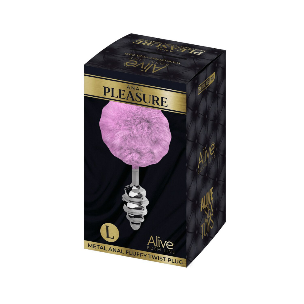 Анальный хвост - Металлическая анальная пробка Кроличий хвостик Alive Fluffy Twist Plug L Purple, диаметр 3,8 см 1