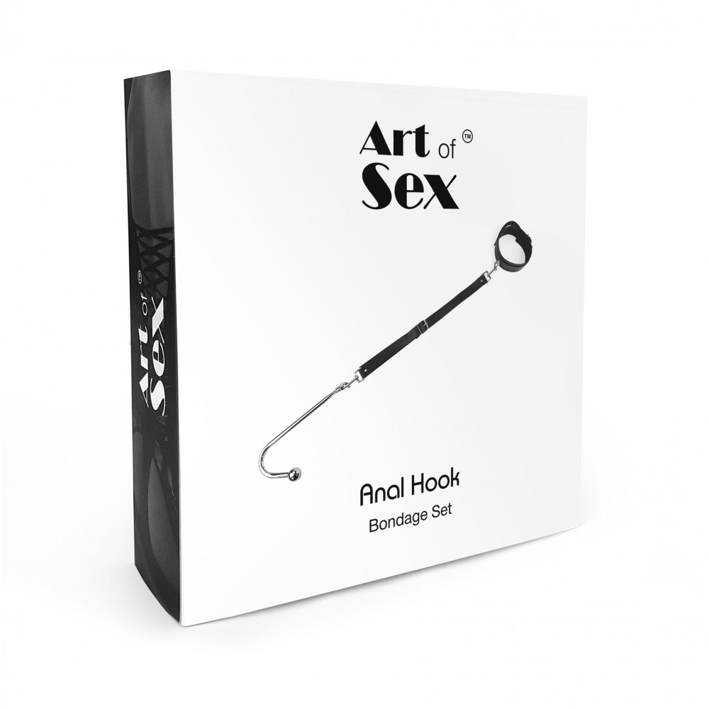 Ошейники, поводки - Анальный крюк с ошейником из натуральной кожи Art of Sex - Anal hook, Черный 1