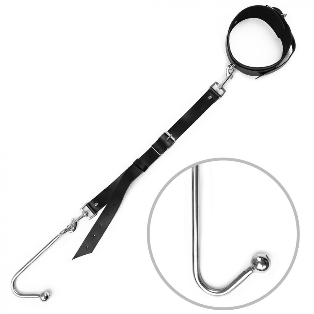 Ошейники, поводки - Анальный крюк с ошейником из натуральной кожи Art of Sex - Anal hook, Черный
