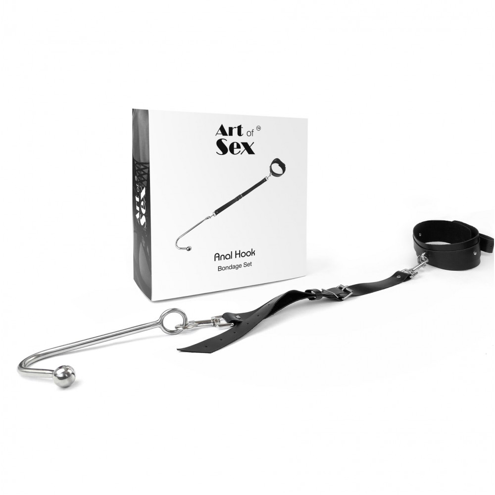 Ошейники, поводки - Анальный крюк с ошейником из натуральной кожи Art of Sex - Anal hook, Черный 2
