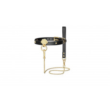 Роскошный ошейник с поводком Zalo Collar & Leash Set Black, натуральная кожа