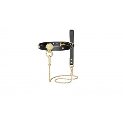Роскошный ошейник с поводком Zalo Collar & Leash Set Black, натуральная кожа