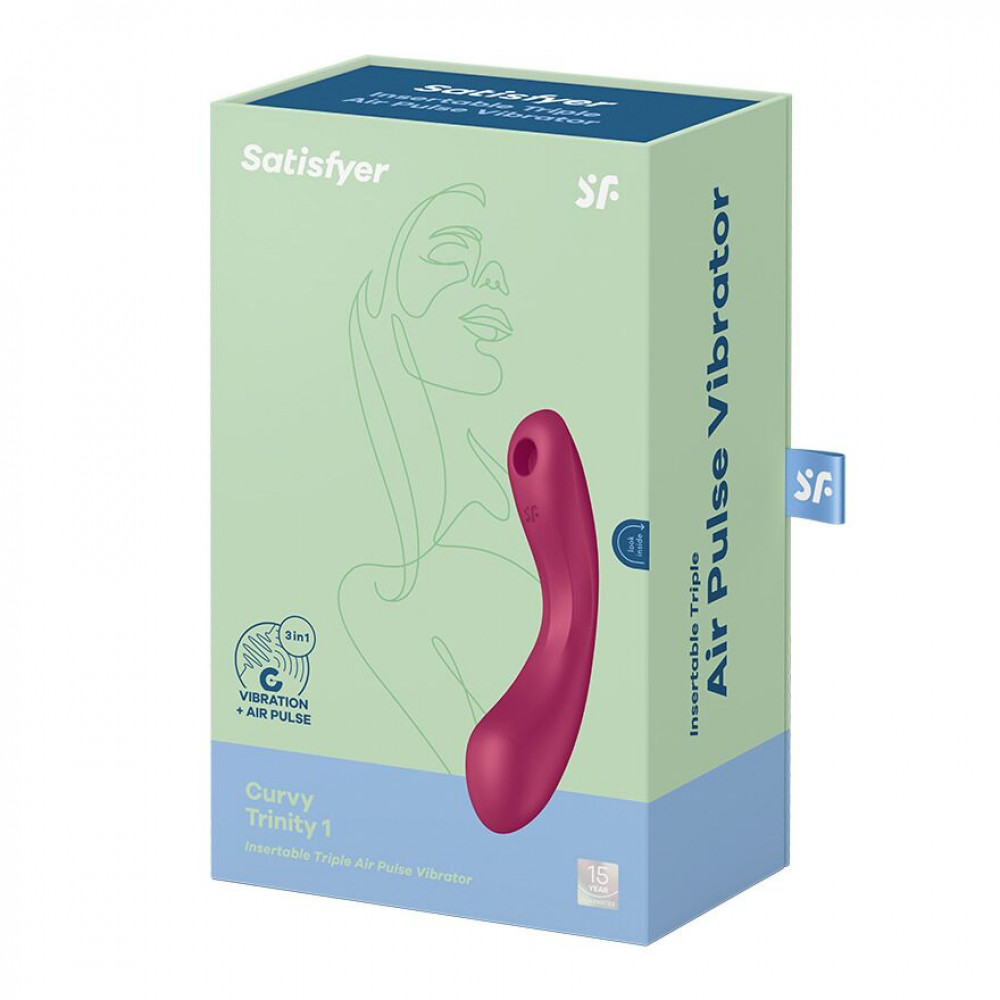 Вибраторы вакуумные - Вакуумный стимулятор с вибрацией Satisfyer Curvy Trinity 1 Red, игрушка 3в1 1