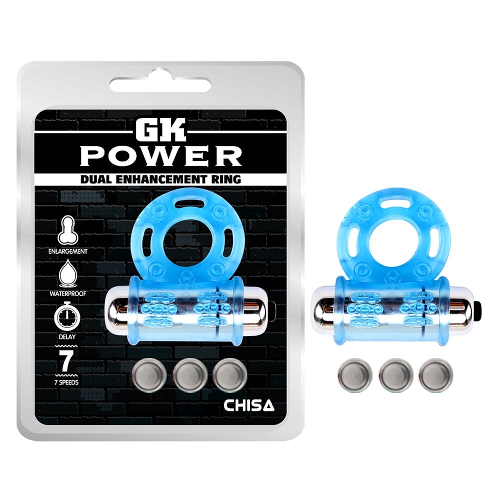 Эрекционные кольца с вибрацией - Эрекционное кольцо с вибропулей Chisa GK Power, голубое