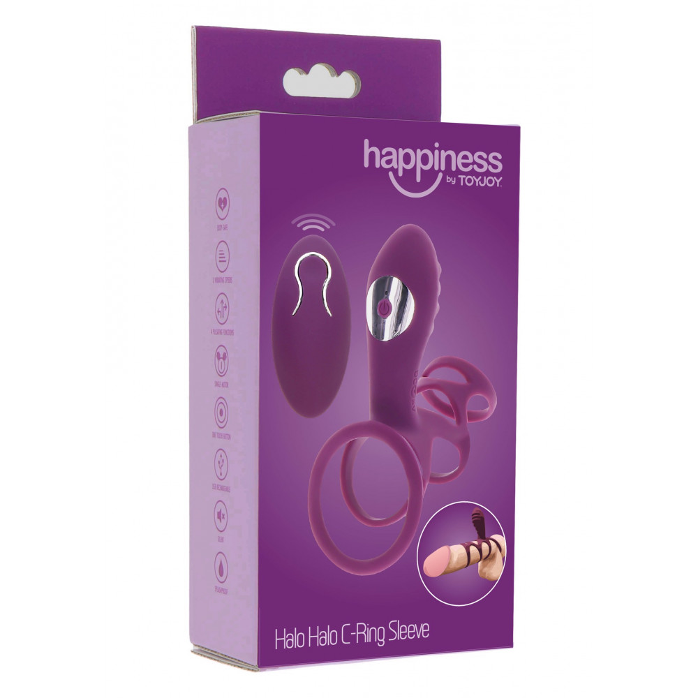 Секс игрушки - Эрекционное вибро кольцо ToyJoy Halo Halo C-Ring Sleeve с клиторальным отростком, фиолетовое 7