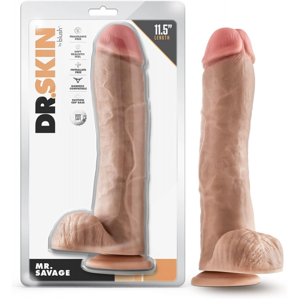Секс игрушки - Фаллоимитатор гигант реалистик Blush Dr. Skin Mr. Savage на присоске, бежевый