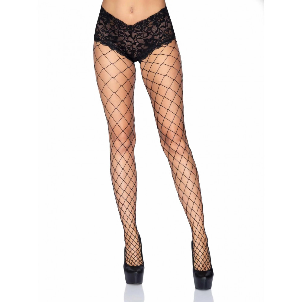 Чулки - Колготки в крупную сетку с кружевными шортиками Leg Avenue Fencenet Diamond Pantyhose, размер O/S