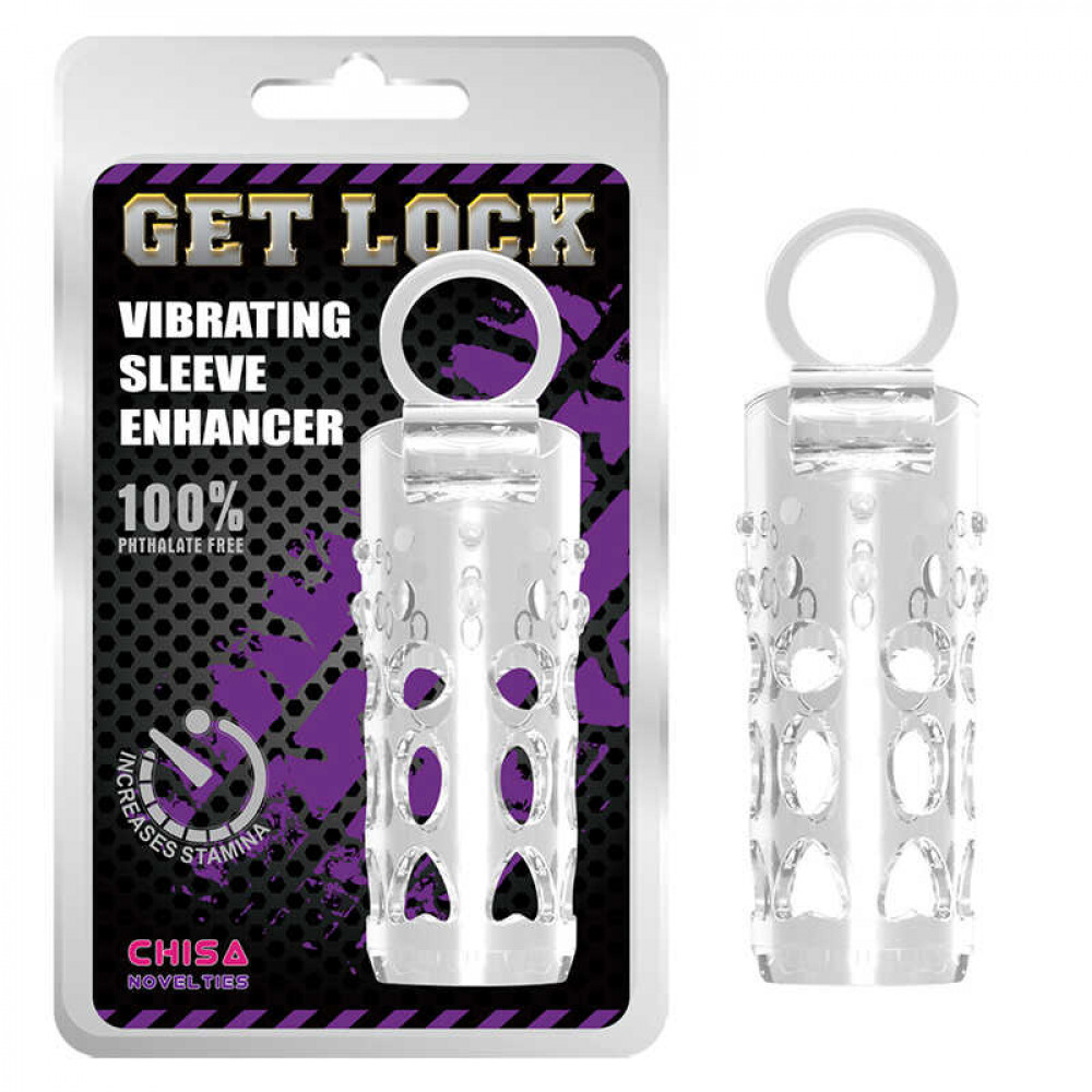 Секс игрушки - Насадка на член рельефная Chisa Get Lock с кольцом на мошонку и местом для вибропули, прозрачная