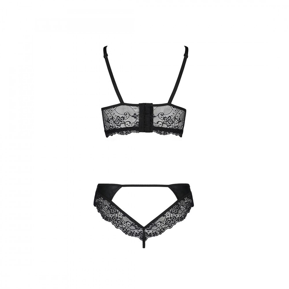 Эротические комплекты - Комплект из эко-кожи с кружевом Loona Set black XXL/XXXL - Passion, бра и трусики  2