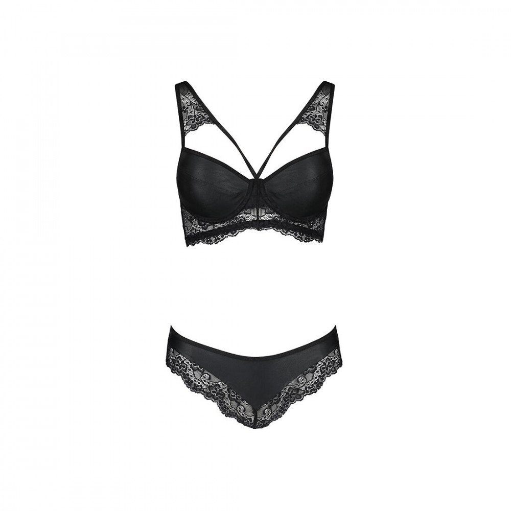 Эротические комплекты - Комплект из эко-кожи с кружевом Loona Set black XXL/XXXL - Passion, бра и трусики  3