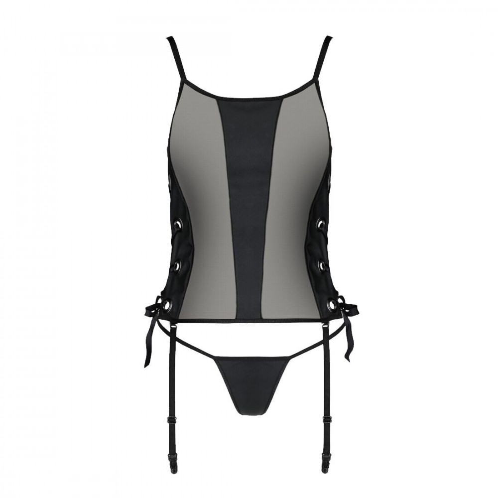 Эротические корсеты - Сетчатый корсет из экокожи Passion Malwia Corset 4XL/5XL black, с люверсами и съемными пажами 2