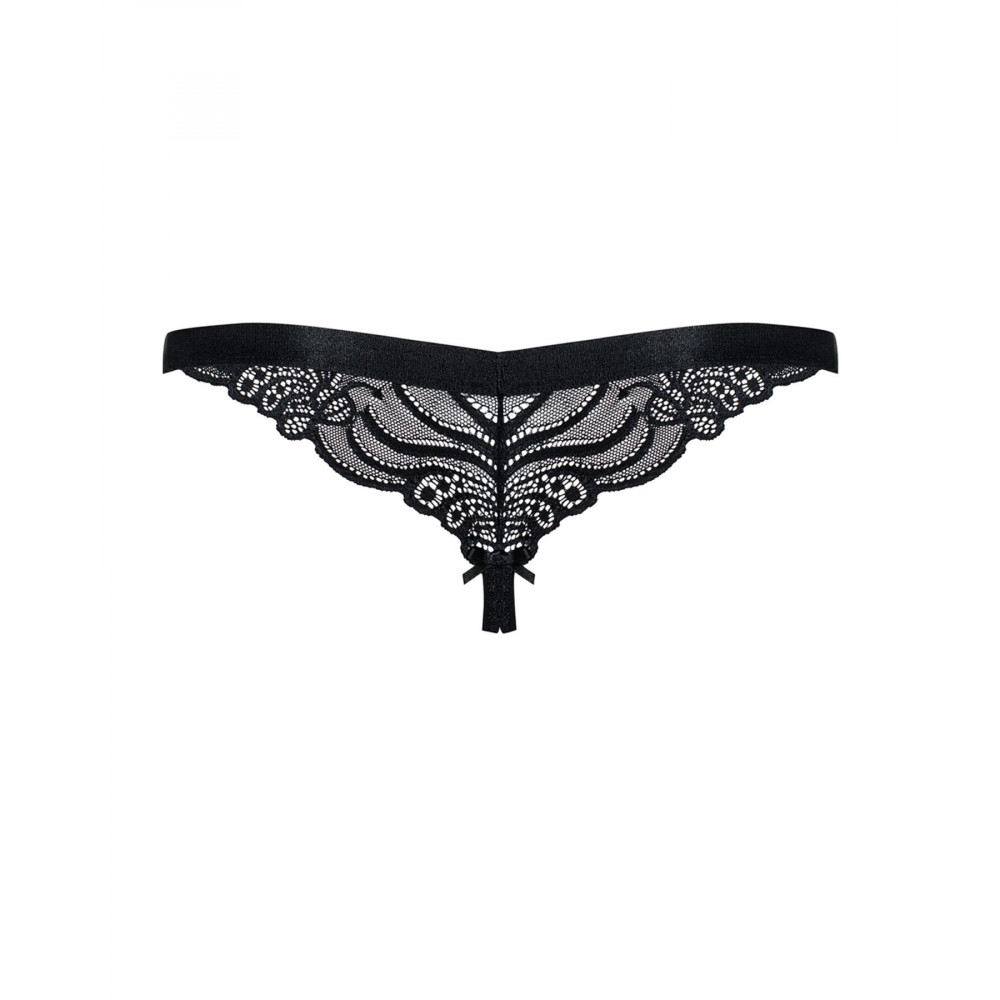 Сексуальные трусики - Кружевные танга с доступом Obsessive 828-THC-1 crotchless thong L/XL, черные 3