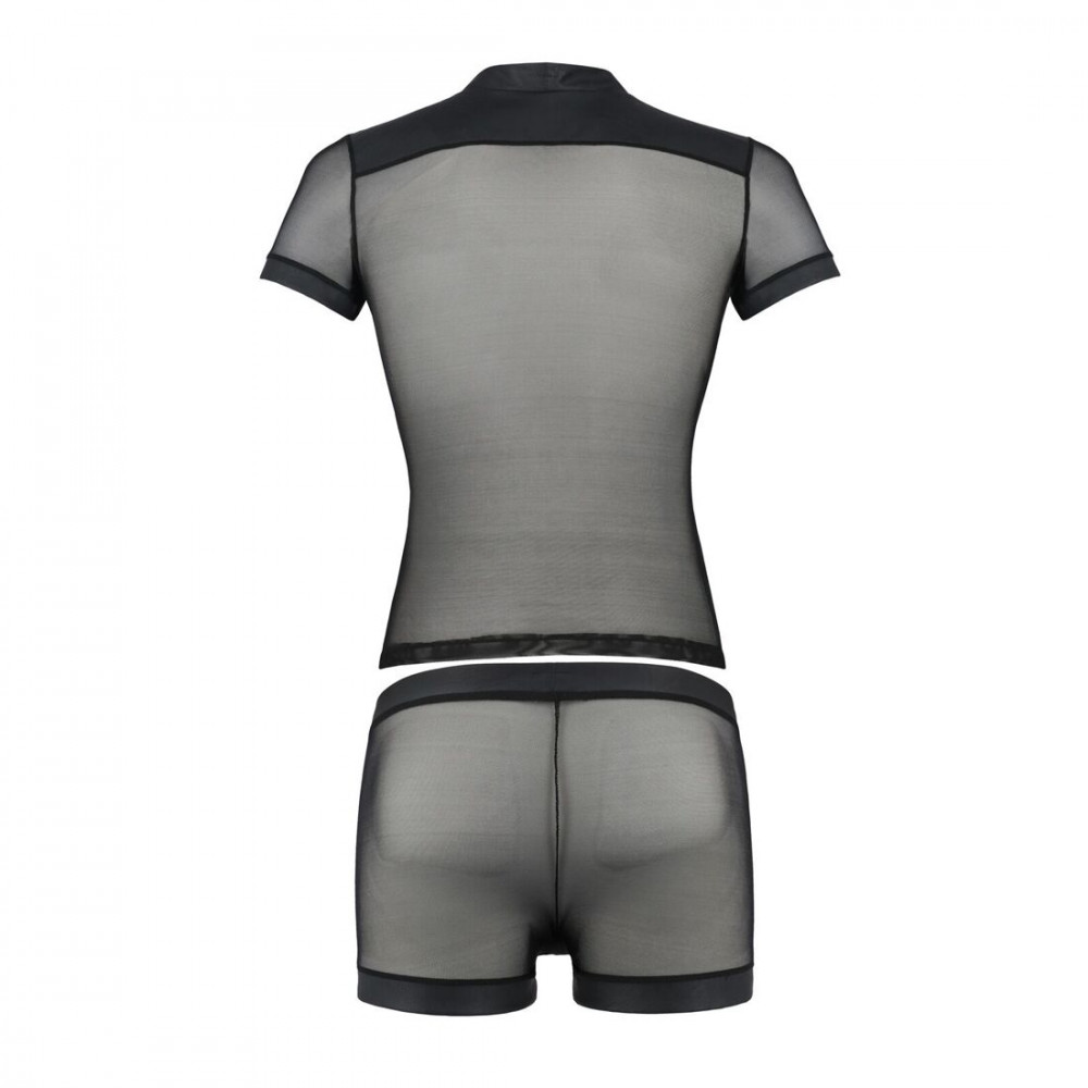Стринги, трусы и шорты - Комплект сетчатого мужского белья Passion 052 Set Michael L/XL Black, рубашка, боксеры, заклепки 1
