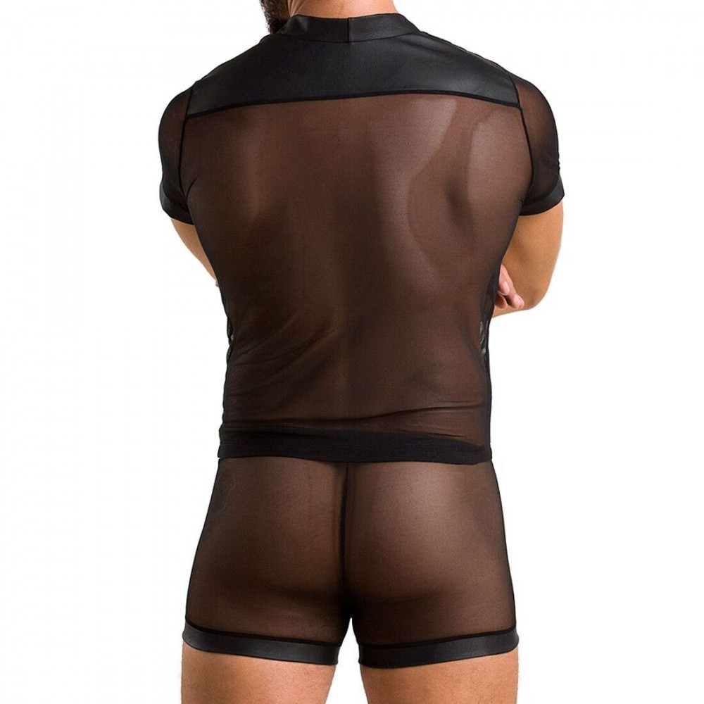 Стринги, трусы и шорты - Комплект сетчатого мужского белья Passion 052 Set Michael L/XL Black, рубашка, боксеры, заклепки 5