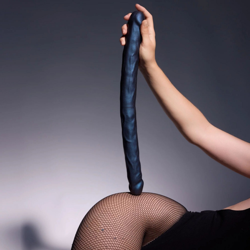 Фаллоимитаторы на присоске, двойные - Фаллоимитатор двойной Strap-On-Me DOUBLE DONG REALISTIC DILDO - SNAKY METALLIC COLOR 5