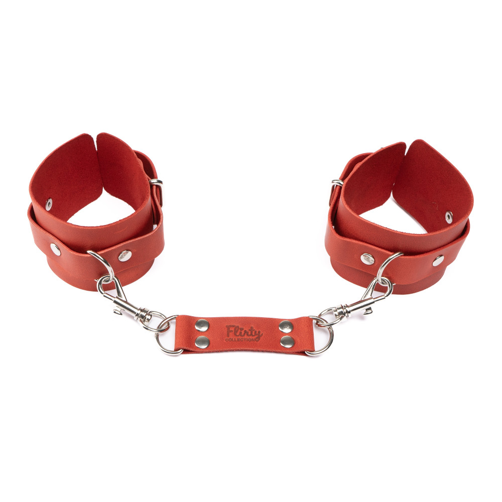 Электростимуляторы - Наручники из натуральной кожи Flirty Leather - Red, KC00019 1