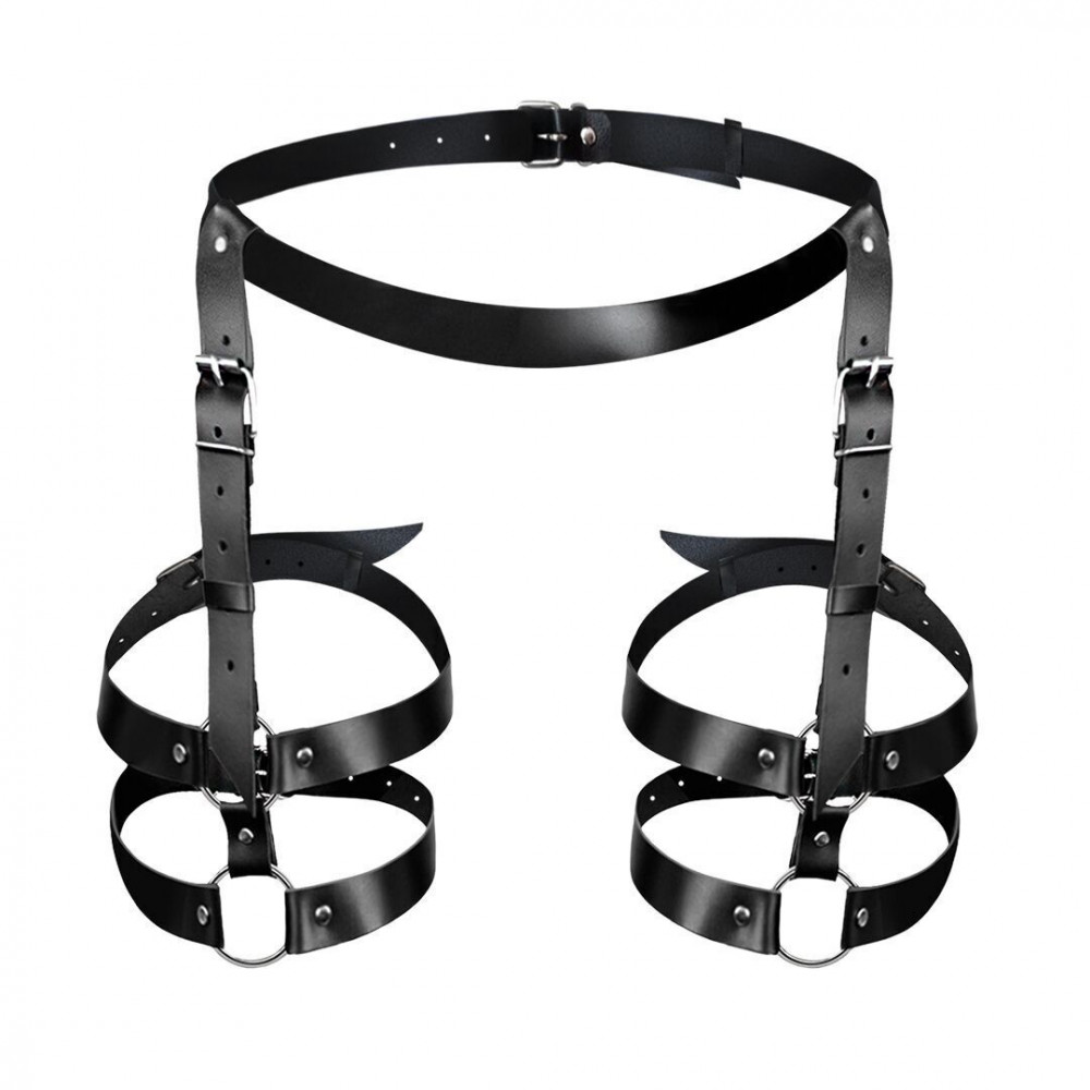 Чокеры, портупеи - Кожаные гартеры Art of Sex - Melani Leather garters, Черные L-2XL