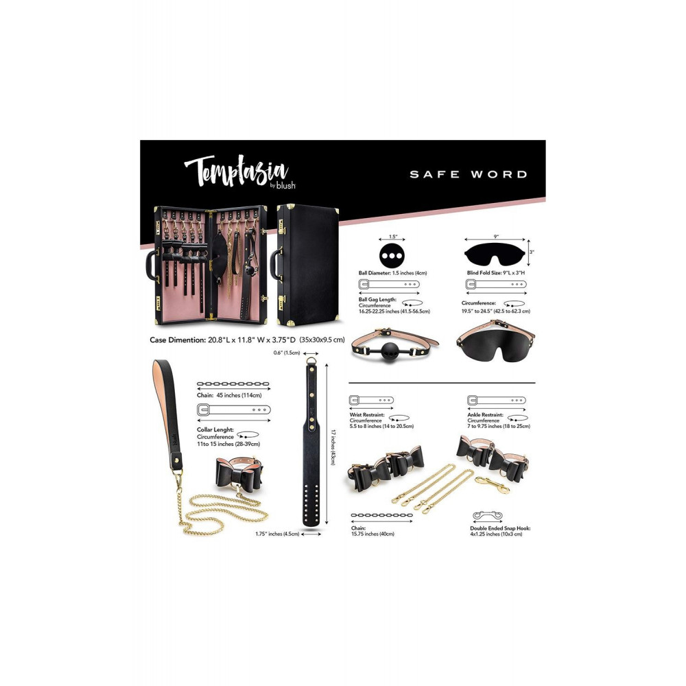 БДСМ игрушки - Набор для БДСМ в чемодане, 10 предметов Temptasia Safe Word Bondage Kit With Suitcase Black 8