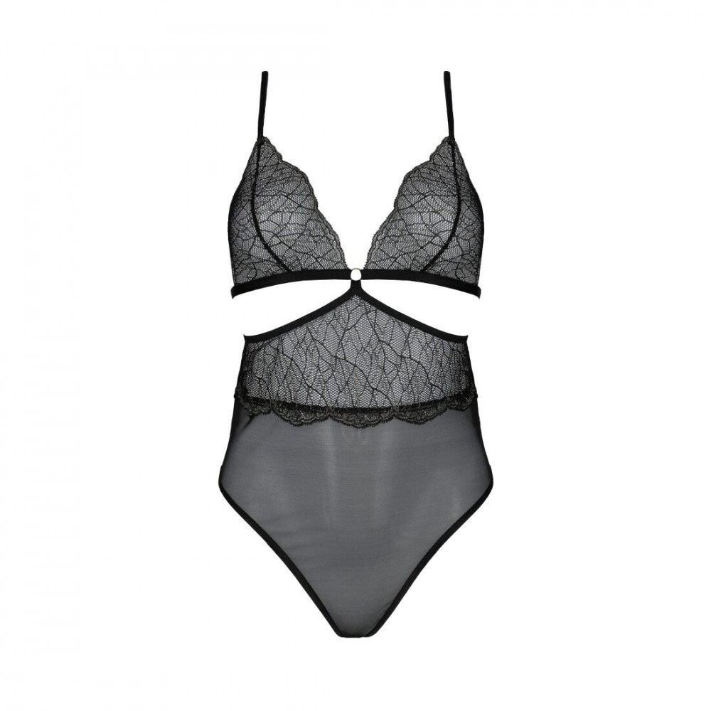 Эротическое боди - Боди Passion Amberly Body 4XL/5XL black, ассиметричный крой, кружевной лиф, золотая нить 2