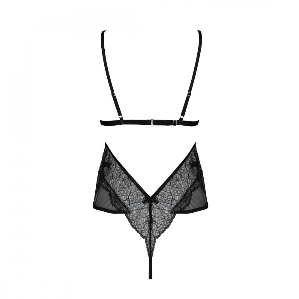 Эротическое боди - Боди Passion Amberly Body 4XL/5XL black, ассиметричный крой, кружевной лиф, золотая нить 1