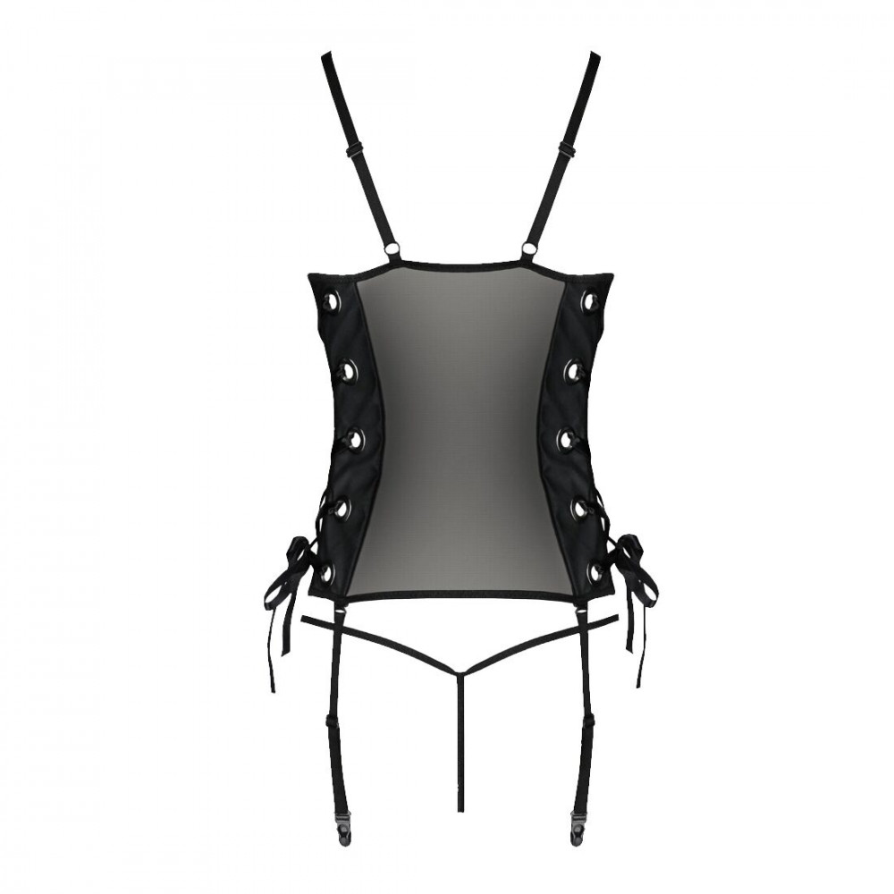 Эротические корсеты - Сетчатый корсет из экокожи Passion Malwia Corset 6XL/7XL black, с люверсами и съемными пажами 1