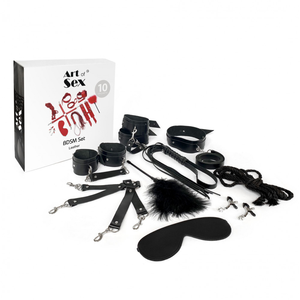 Наборы для БДСМ - Набор Art of Sex - BDSM Set  Leather, 10 предметов, натуральная кожа, Черный 2
